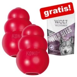 2 Stück KONG Classic Spielzeug + 180 G Wolf Of Wilderness Wild Bites Snack Gratis!