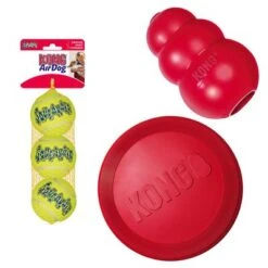 KONG Sparset: Frisbee, KONG Classic, Tennisbälle -Günstiges Kornfrei Futter Geschäft 530442 pla kong spielzeugset 6